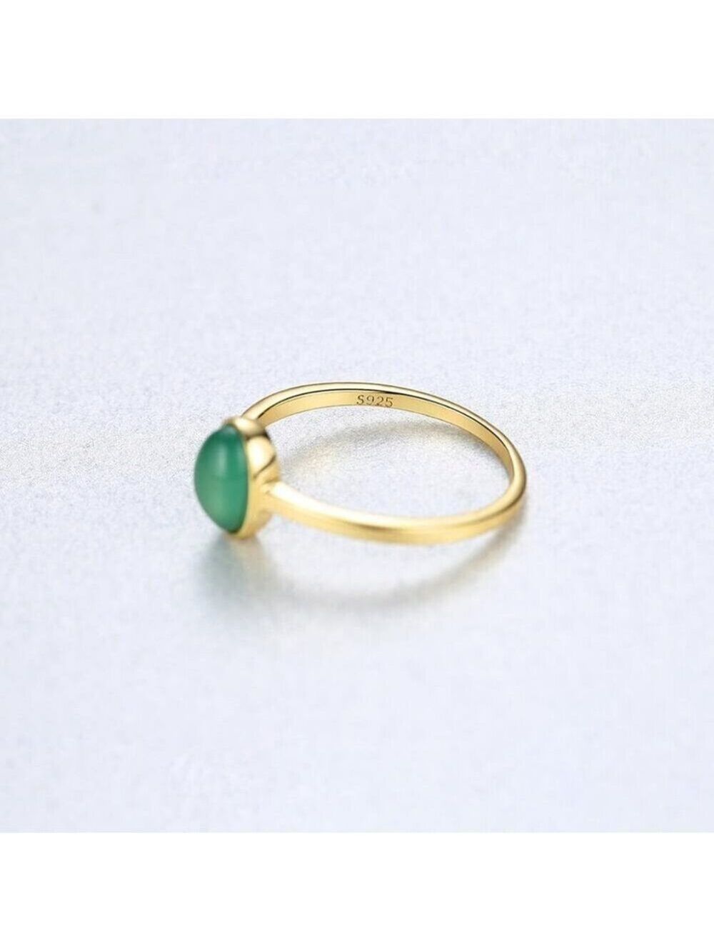 18k Gold Plated over 925 sterling silver Cabochon 7x5 created oval Emerald Ring - Picture 5 of 6
